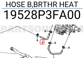 Honda 19528P3FA00 HOSE B,BRTHR HEAT