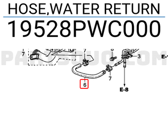 Honda 19528PWC000 HOSE,WATER RETURN