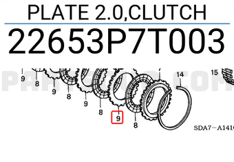 Honda 22653P7T003 PLATE 2.0,CLUTCH