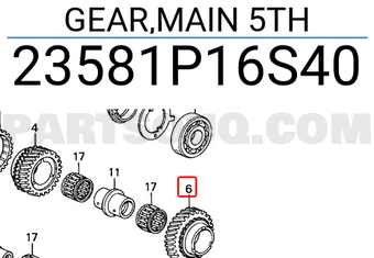 Honda 23581P16S40 GEAR,MAIN 5TH