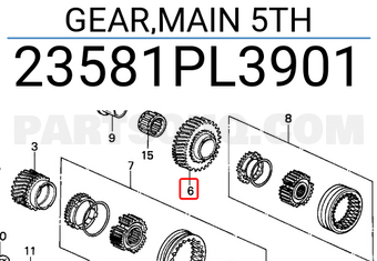 Honda 23581PL3901 GEAR,MAIN 5TH
