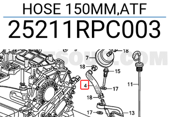 Honda 25211RPC003 HOSE 150MM,ATF