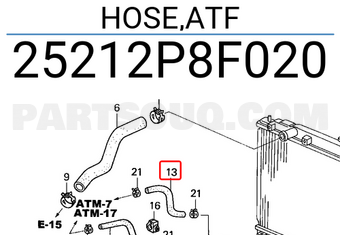 Honda 25212P8F020 HOSE,ATF