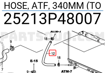 Honda 25213P48007 HOSE, ATF, 340MM (TO