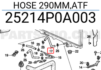 Honda 25214P0A003 HOSE 290MM,ATF