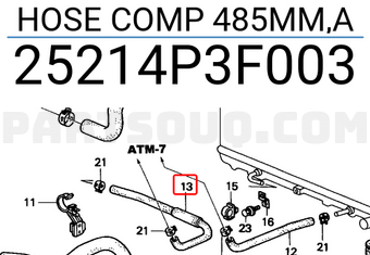 Honda 25214P3F003 HOSE COMP 485MM,A