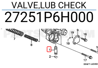 Honda 27251P6H000 VALVE,LUB CHECK