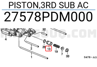 Honda 27578PDM000 PISTON,3RD SUB AC