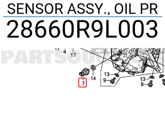 Honda 28660R9L003 SENSOR ASSY., OIL PR