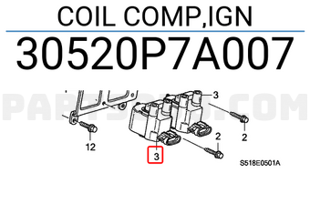 Honda 30520P7A007 COIL COMP,IGN