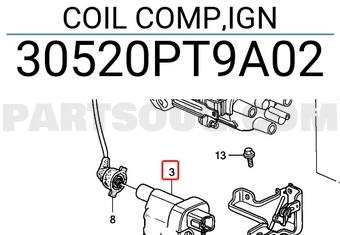 Honda 30520PT9A02 COIL COMP,IGN
