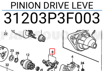 Honda 31203P3F003 PINION DRIVE LEVE
