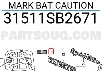 Honda 31511SB2671 MARK BAT CAUTION