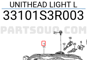 Honda 33101S3R003 UNITHEAD LIGHT L