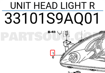 Honda 33101S9AQ01 UNIT HEAD LIGHT R