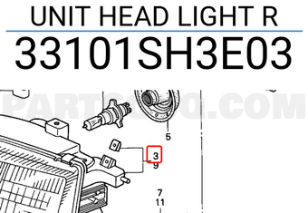 Honda 33101SH3E03 UNIT HEAD LIGHT R