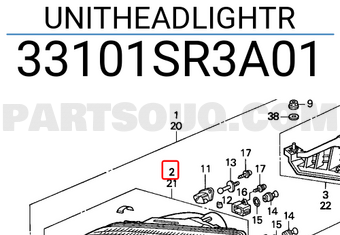 Honda 33101SR3A01 UNITHEADLIGHTR