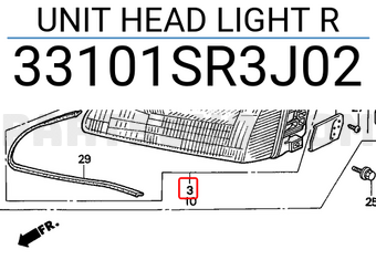 Honda 33101SR3J02 UNIT HEAD LIGHT R