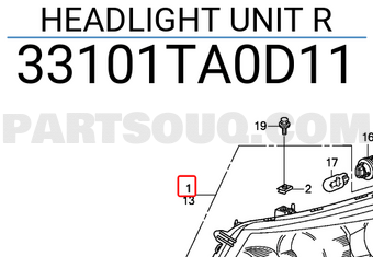 Honda 33101TA0D11 HEADLIGHT UNIT R