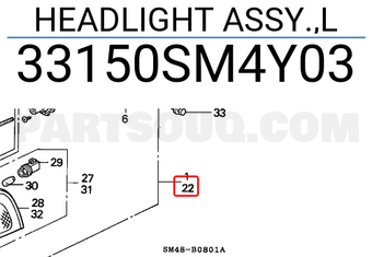 Honda 33150SM4Y03 HEADLIGHT ASSY.,L