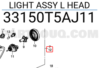 Honda 33150T5AJ11 LIGHT ASSY L HEAD