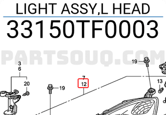 Honda 33150TF0003 LIGHT ASSY,L HEAD
