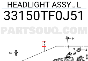 Honda 33150TF0J51 HEADLIGHT ASSY., L