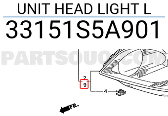 Honda 33151S5A901 UNIT HEAD LIGHT L