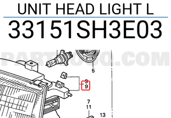 Honda 33151SH3E03 UNIT HEAD LIGHT L
