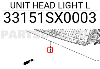 Honda 33151SX0003 UNIT HEAD LIGHT L