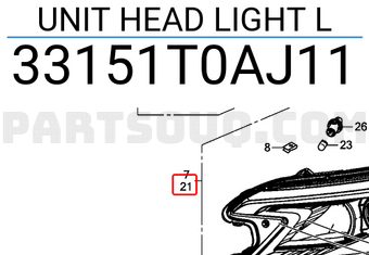 Honda 33151T0AJ11 UNIT HEAD LIGHT L