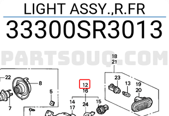Honda 33300SR3013 LIGHT ASSY.,R.FR