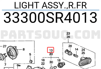 Honda 33300SR4013 LIGHT ASSY.,R.FR
