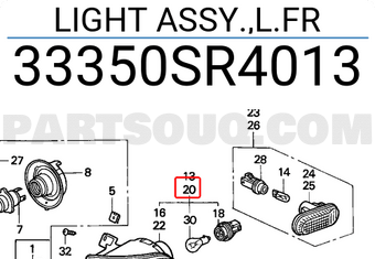Honda 33350SR4013 LIGHT ASSY.,L.FR