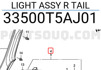 Honda 33500T5AJ01 LIGHT ASSY R TAIL