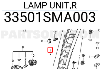 Honda 33501SMA003 LAMP UNIT,R