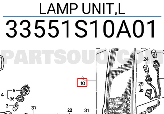 Honda 33551S10A01 LAMP UNIT,L