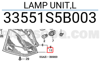 Honda 33551S5B003 LAMP UNIT,L