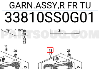 Honda 33810SS0G01 GARN.ASSY,R FR TU
