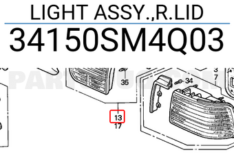 Honda 34150SM4Q03 LIGHT ASSY.,R.LID