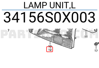 Honda 34156S0X003 LAMP UNIT,L
