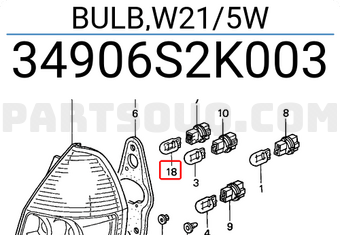 Honda 34906S2K003 BULB,W21/5W