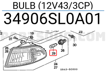 Honda 34906SL0A01 BULB (12V43/3CP)