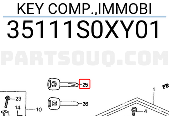 Honda 35111S0XY01 KEY COMP.,IMMOBI