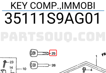 Honda 35111S9AG01 KEY COMP.,IMMOBI