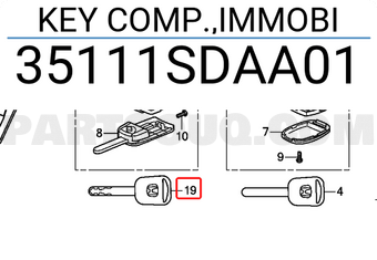 Honda 35111SDAA01 KEY COMP.,IMMOBI