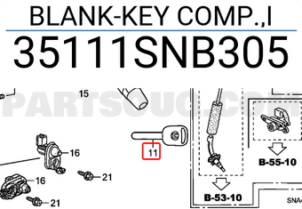 Honda 35111SNB305 BLANK-KEY COMP.,I