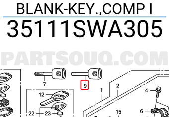 Honda 35111SWA305 BLANK-KEY.,COMP I