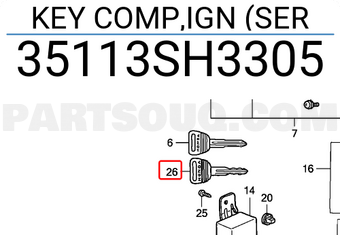 Honda 35113SH3305 KEY COMP,IGN (SER