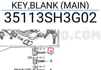 Honda 35113SH3G02 KEY,BLANK (MAIN)